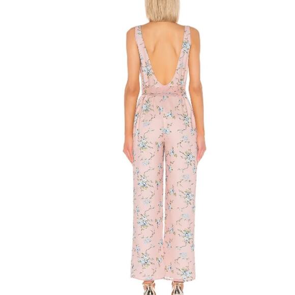 New LPA Alina Light Pink Floral Wide Leg Belted Jumpsuit - Picture 3 of 10